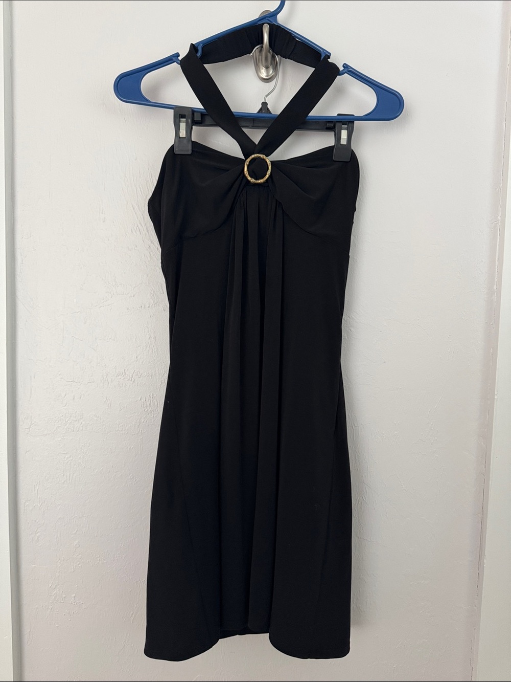 Laundry by Design Black One-Shoulder Dress with Gold Ring Accent